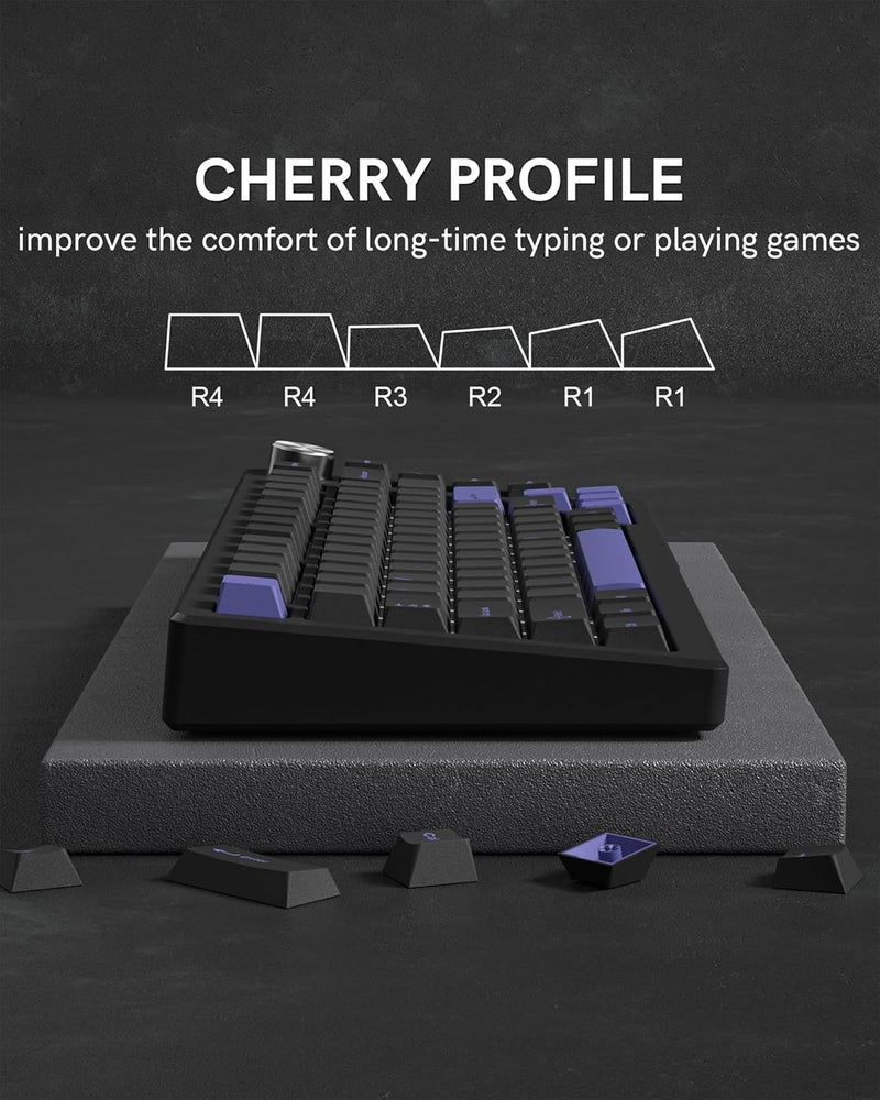 COSTOM Womier Double Shot PBT Keycaps Set 138 Keys, Cherry Profile Custom Keycaps 60 65 75 100 Percent for 61/64/68/84/87/100/104/108 Retro Gaming Mechanical Keyboard, Black Purple - Image 3